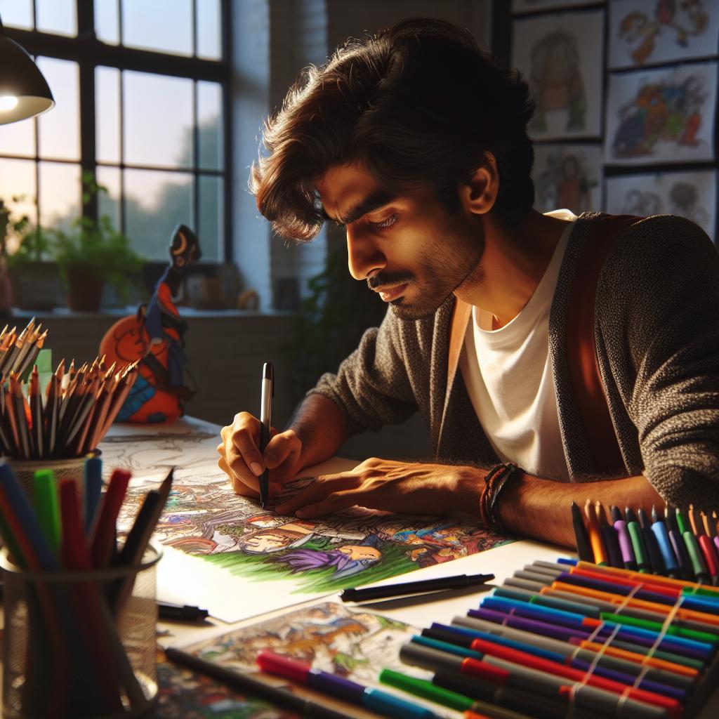 "Artist illustrating children's graphic novel"