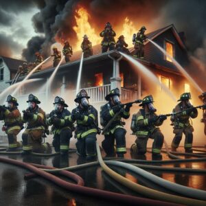 Firefighters combating residential blaze