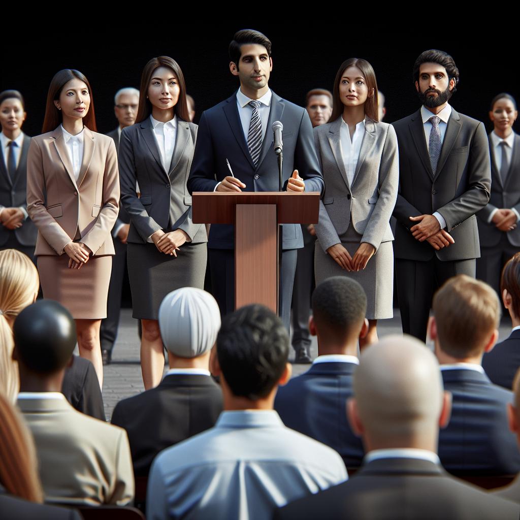 Amazon officials addressing crowd