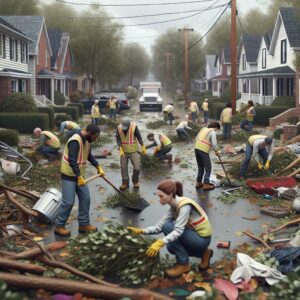 Volunteers clearing storm debris