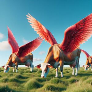 "Red winged cows artwork"