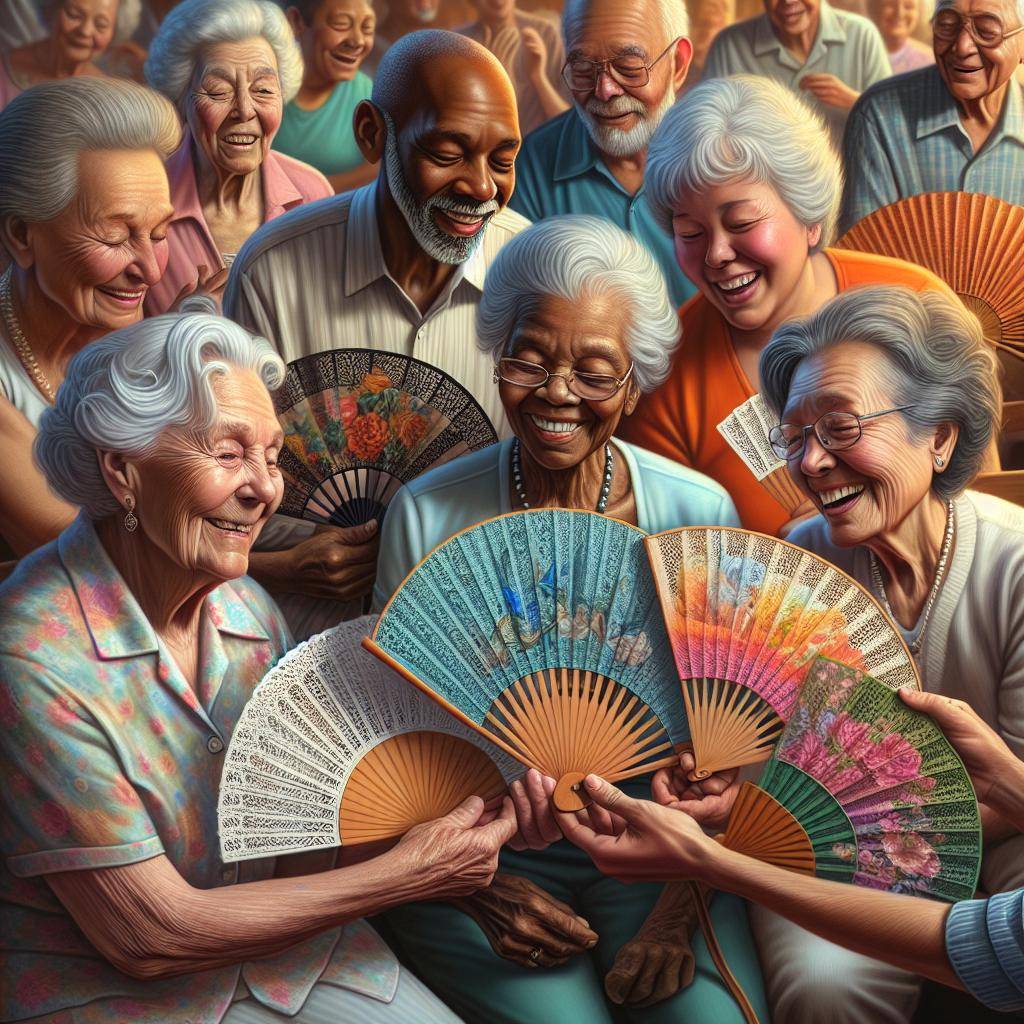 Elderly receiving donated fans