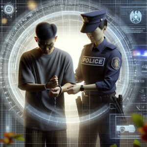 Shooting aftermath, police arresting suspect