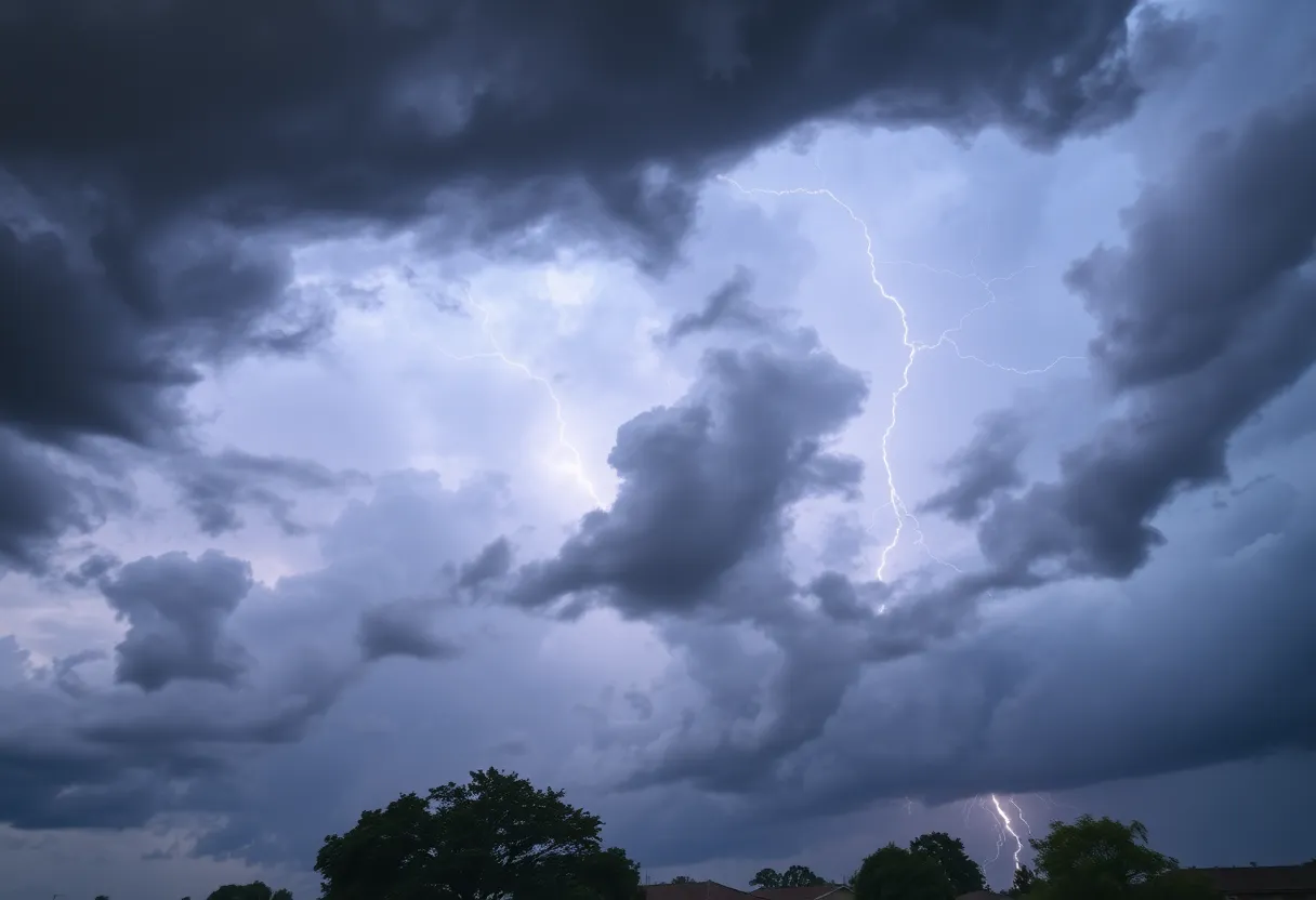 Ominous storm clouds over a Southern town