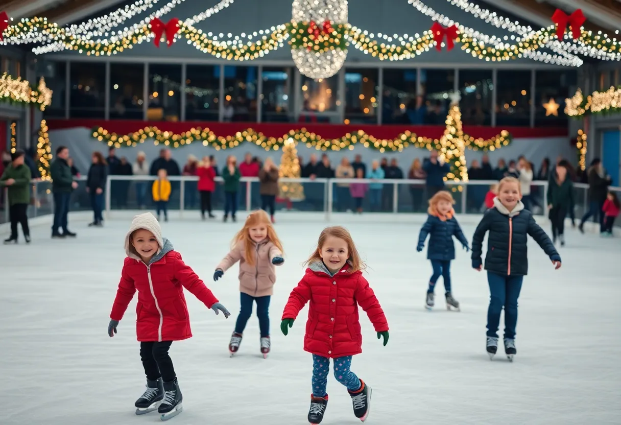 Children enjoying ice skating during the holiday season in Shreveport.