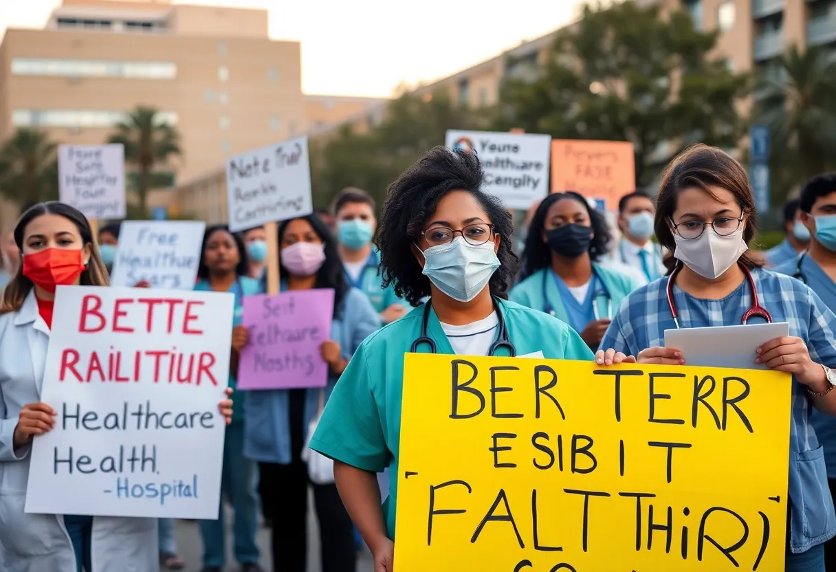 Healthcare workers protesting for better working conditions in Oregon.