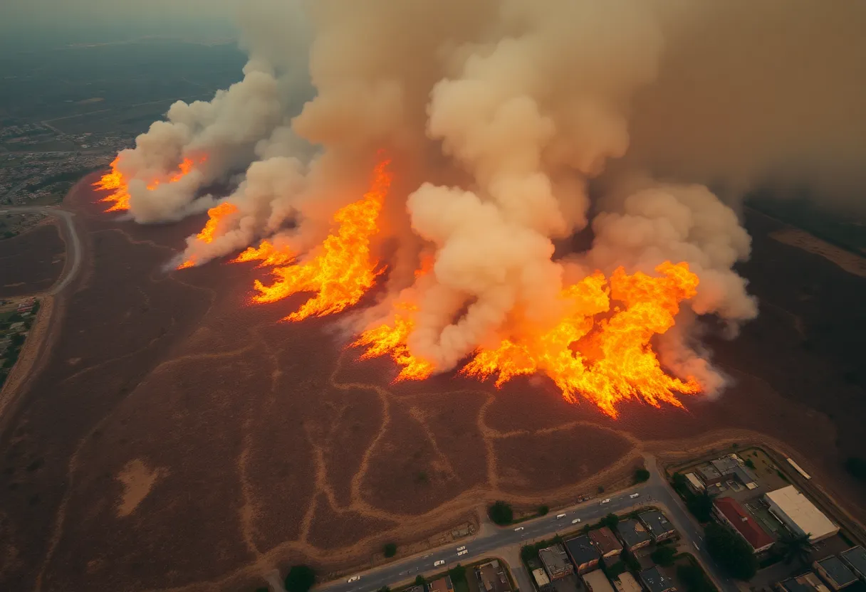 Aerial view of wildfires in the mountains of Los Angeles