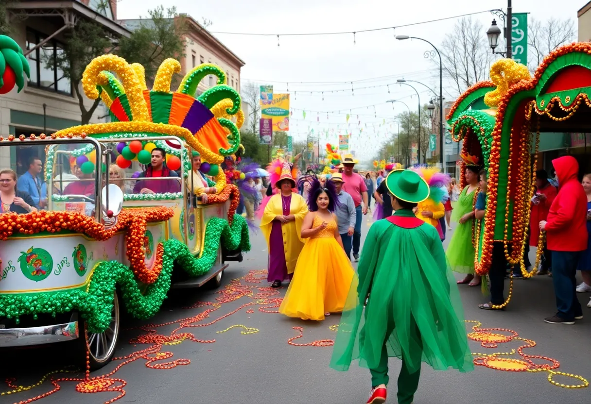 Colorful floats and costumes at Mardi Gras in Bossier City