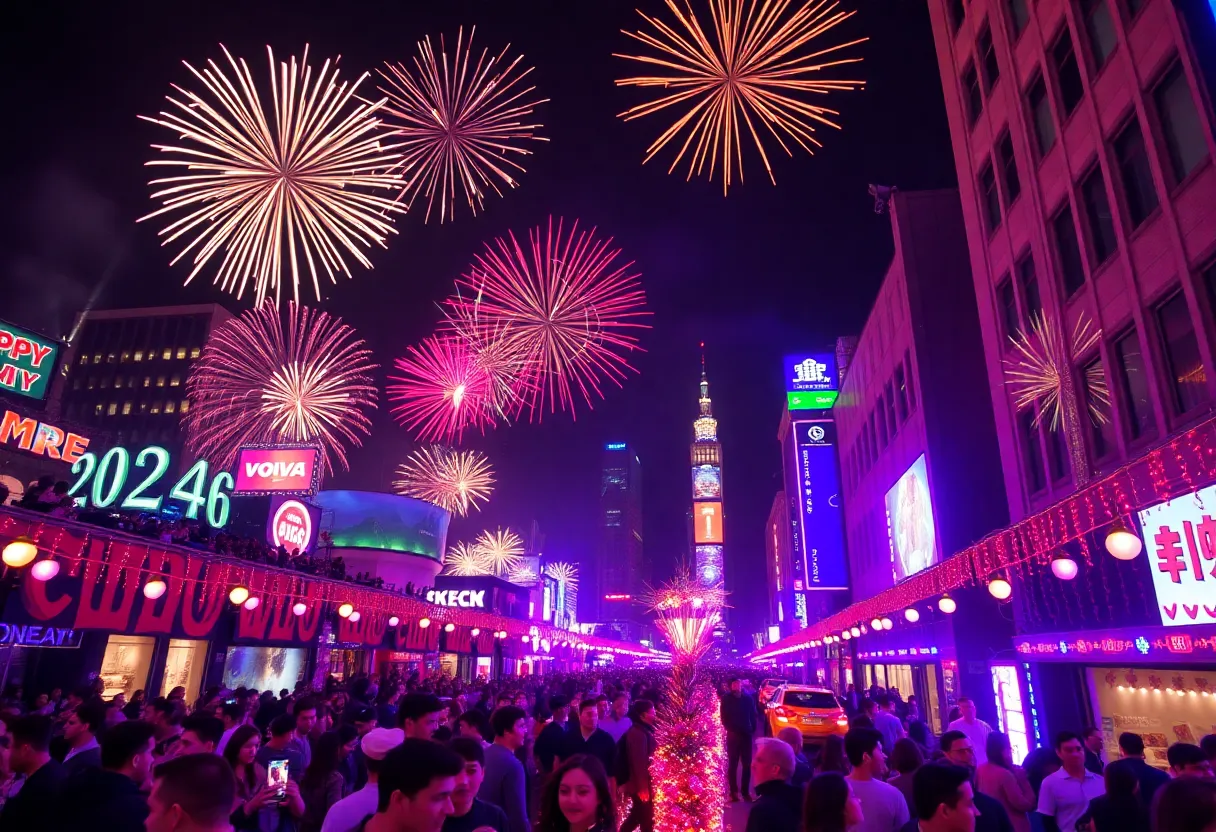 Festive New Year celebrations in Shreveport with fireworks