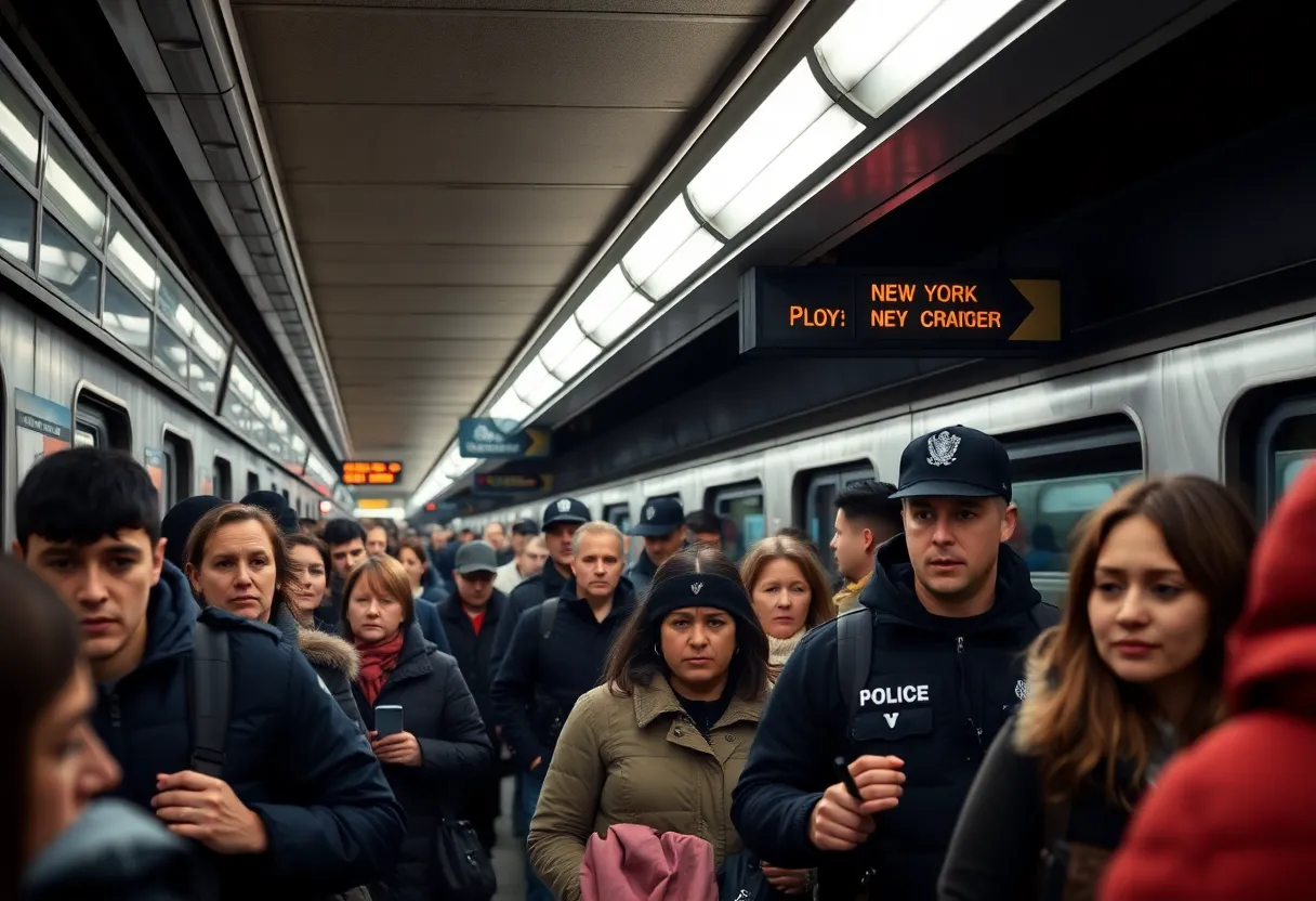NYC subway platform with visible police presence