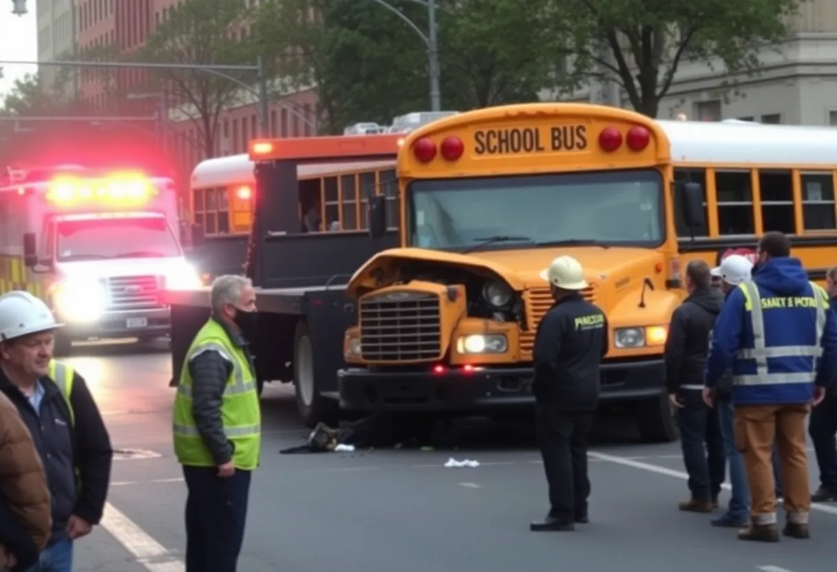 Tow truck and school bus collision on North Market Street