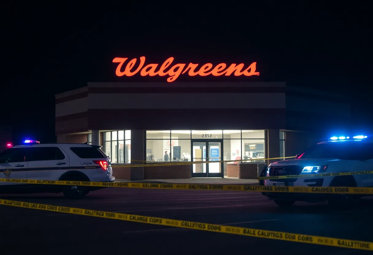 Police vehicles at the scene of a shooting outside a Walgreens in Shreveport.