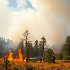 Firefighters combating the Silver Fire near ancient trees