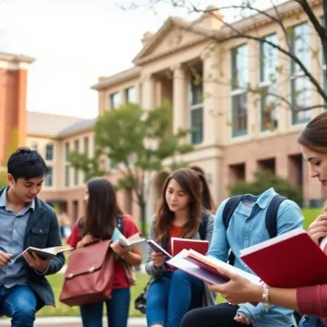 Students studying on LSU campus during hiring freeze