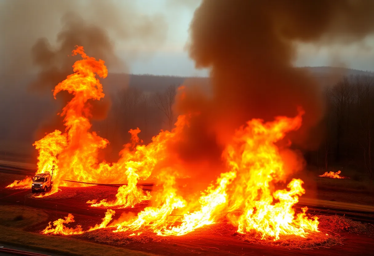 Firefighters battling a wildfire in New Jersey.