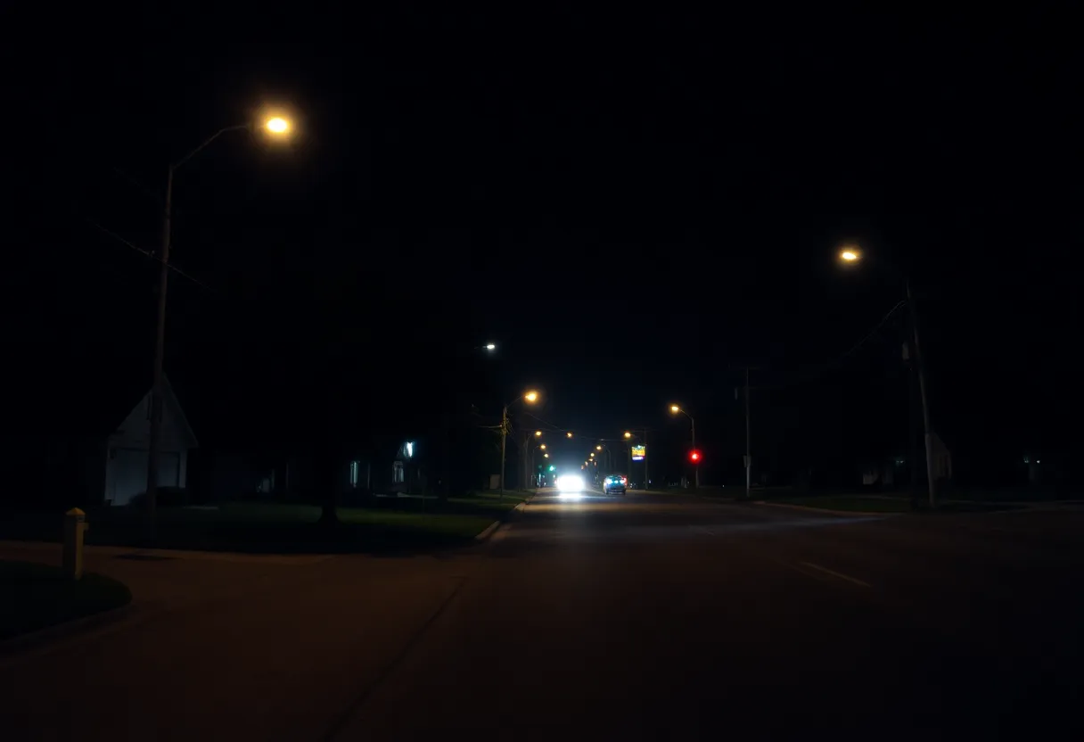Street view of homes during a power outage