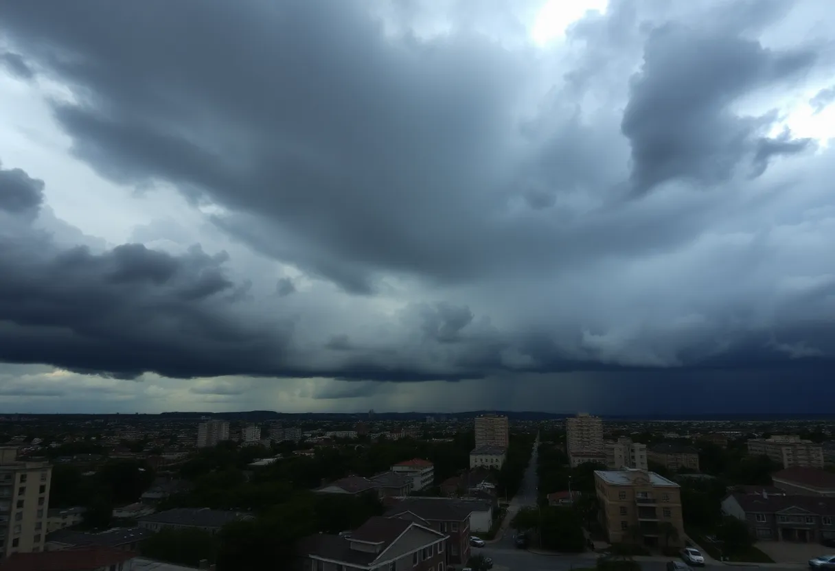 Cloudy sky and impending rain over Shreveport city