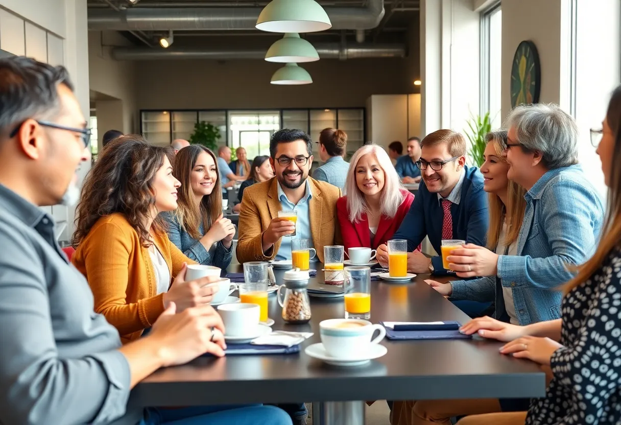 Local business leaders networking at the Shreveport-Bossier Business Exchange breakfast.