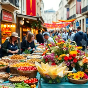People enjoying food and flowers at the Shreveport Festival