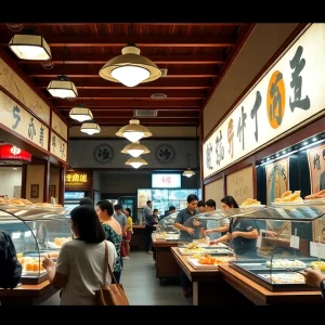 Inside view of Sushi Nami restaurant showcasing sushi buffet