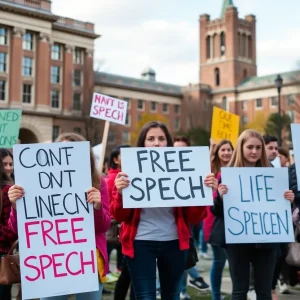 Students rallying for civil rights and free speech