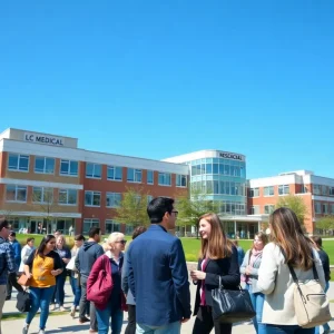 Students and faculty interacting on LSU Health Sciences Center Shreveport campus