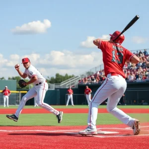 Arkansas Razorbacks and LSU Tigers baseball teams competing