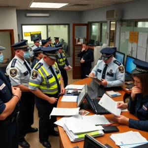 Police station in Bossier City with officers handling reports