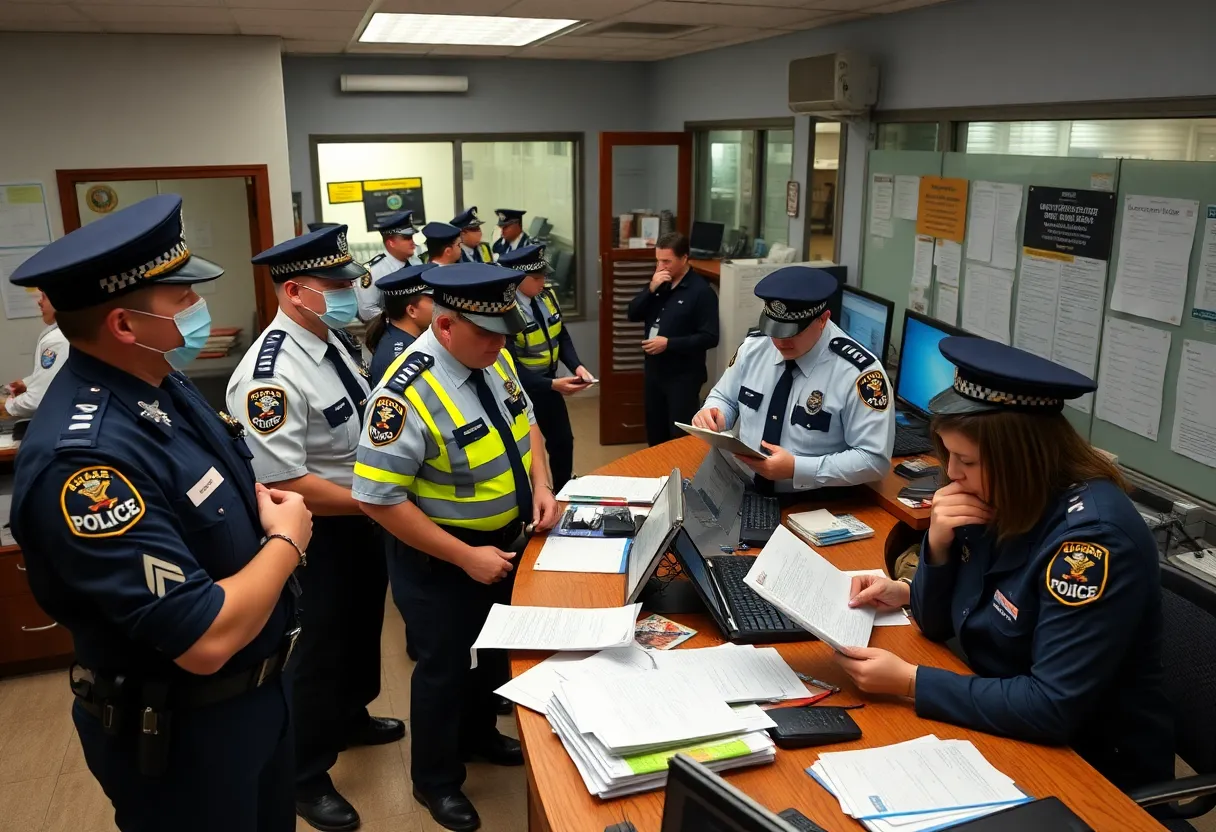 Police station in Bossier City with officers handling reports