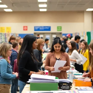Job seekers interacting at the Caddo Parish Schools job fair.