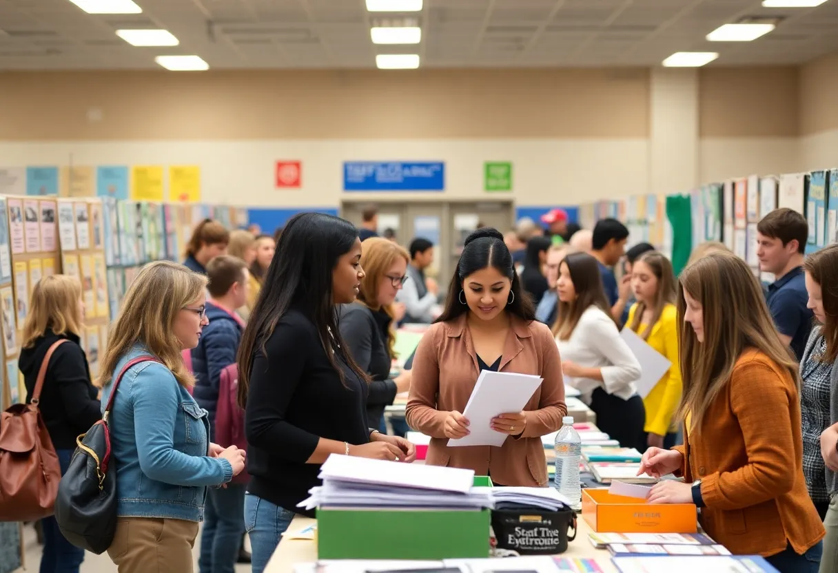 Job seekers interacting at the Caddo Parish Schools job fair.