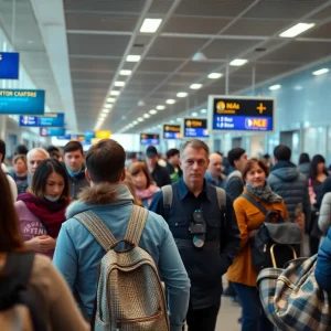 Customs agents interacting with travelers at Chicago O'Hare Airport