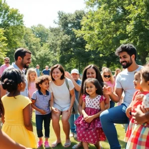 Families and friends celebrating together in a park