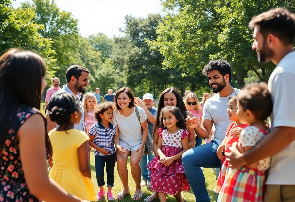 Families and friends celebrating together in a park