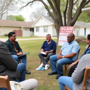 Local community meeting discussing rising scams