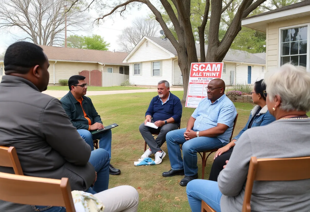 Local community meeting discussing rising scams