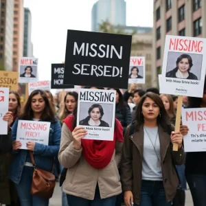 Community members holding signs supporting missing persons searches