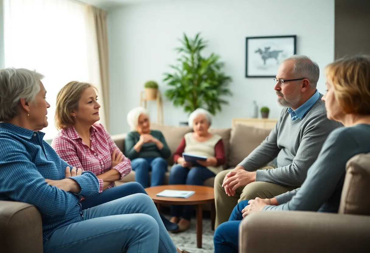 Family discussing financial matters regarding an elderly loved one