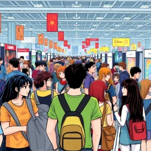 Vibrant scene from Geek'd Con showing attendees engaged in pop culture activities.