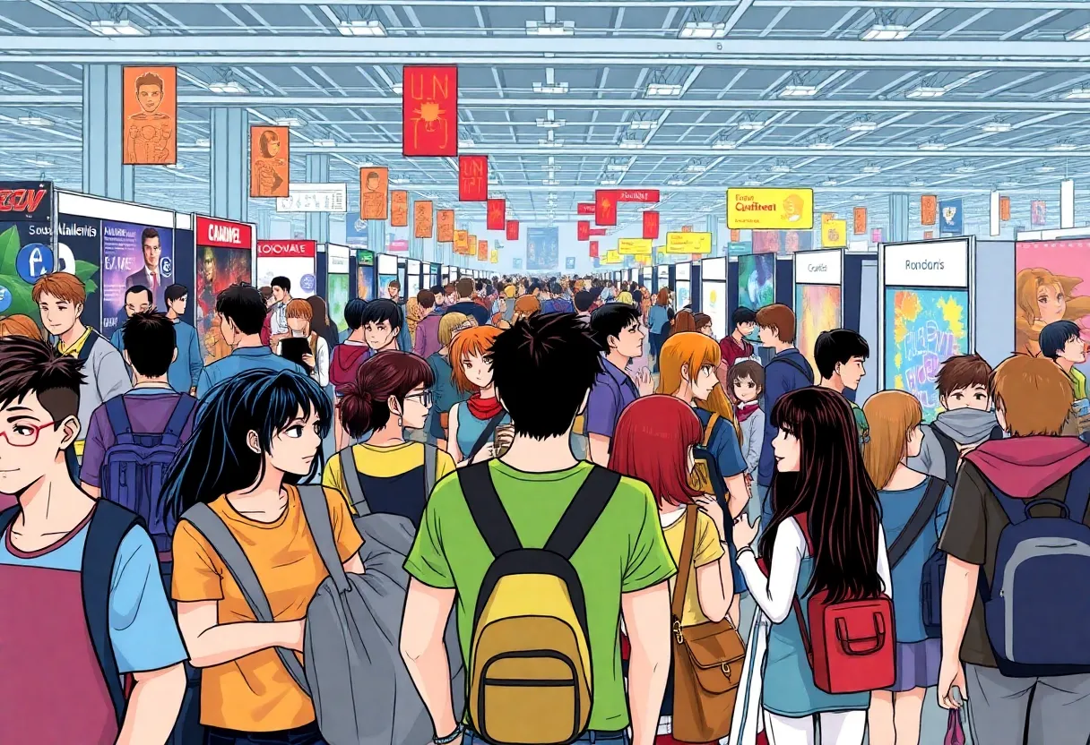 Vibrant scene from Geek'd Con showing attendees engaged in pop culture activities.