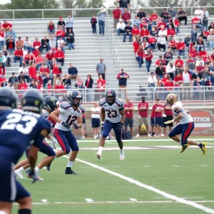 Players participating in the Huntington High School intersquad scrimmage on the field.