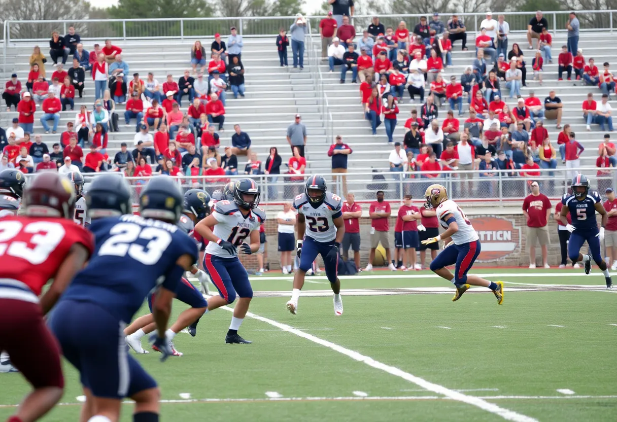 Players participating in the Huntington High School intersquad scrimmage on the field.