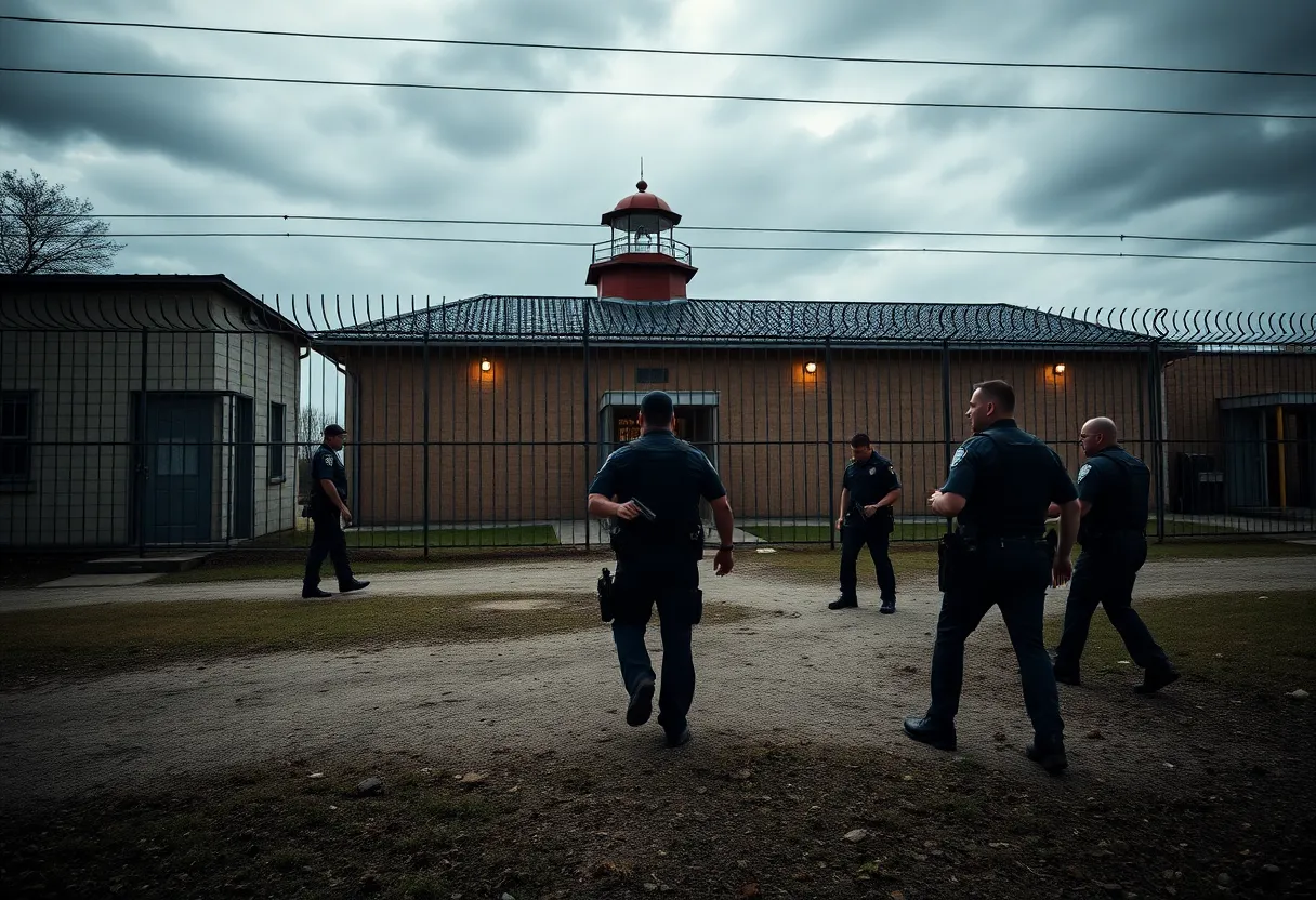 Law enforcement searching for escaped inmates near a jail