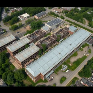 Aerial view of the Libbey Glass Factory site in Shreveport
