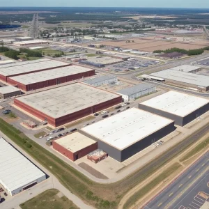 Aerial view of the former Libbey Glass Plant in Shreveport, Louisiana