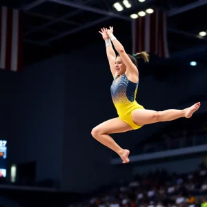 LSU gymnast competing during a gymnastics meet