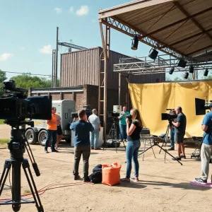 Film crew working on set in Louisiana