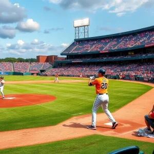 Players in action during an LSU baseball game at Olsen Field.