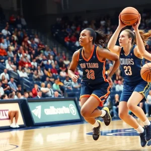 LSU women's basketball players competing during a game