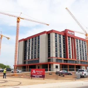 Construction site of dual-brand Marriott hotel in Shreveport